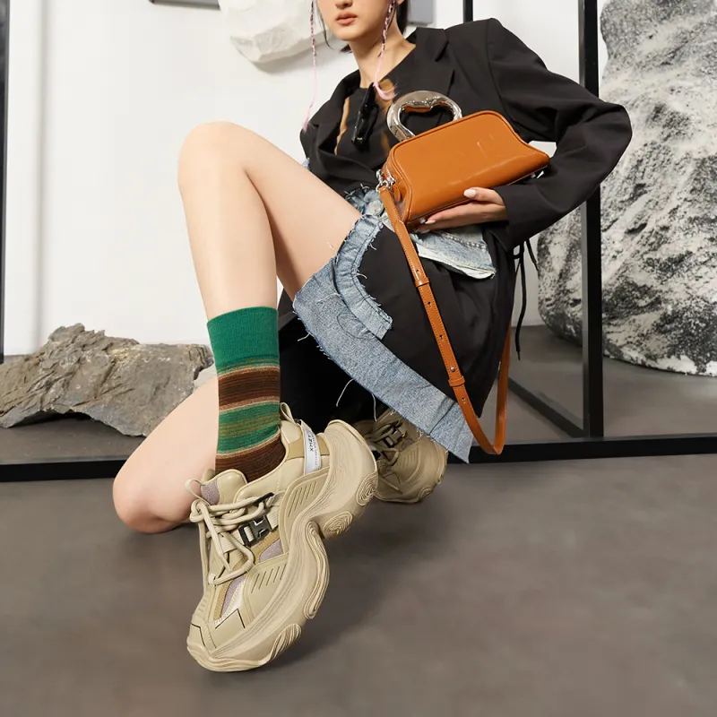 XMZY Dune Series Sandalwood Height Increasing Wear-Resistant Low-Top Chunky Sneakers Unisex-14