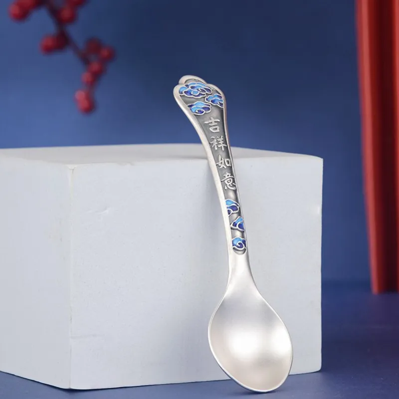 QINGFU 999 Fine Silver Bowl Chopsticks Spoon Unisex-3