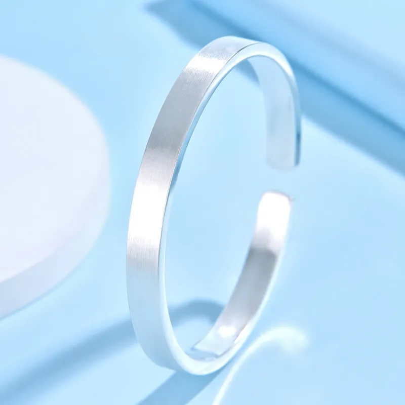 QINGFU 9999 Pure Silver Solid Open Ended Bangle Minimalist Style Fashion Women's-2