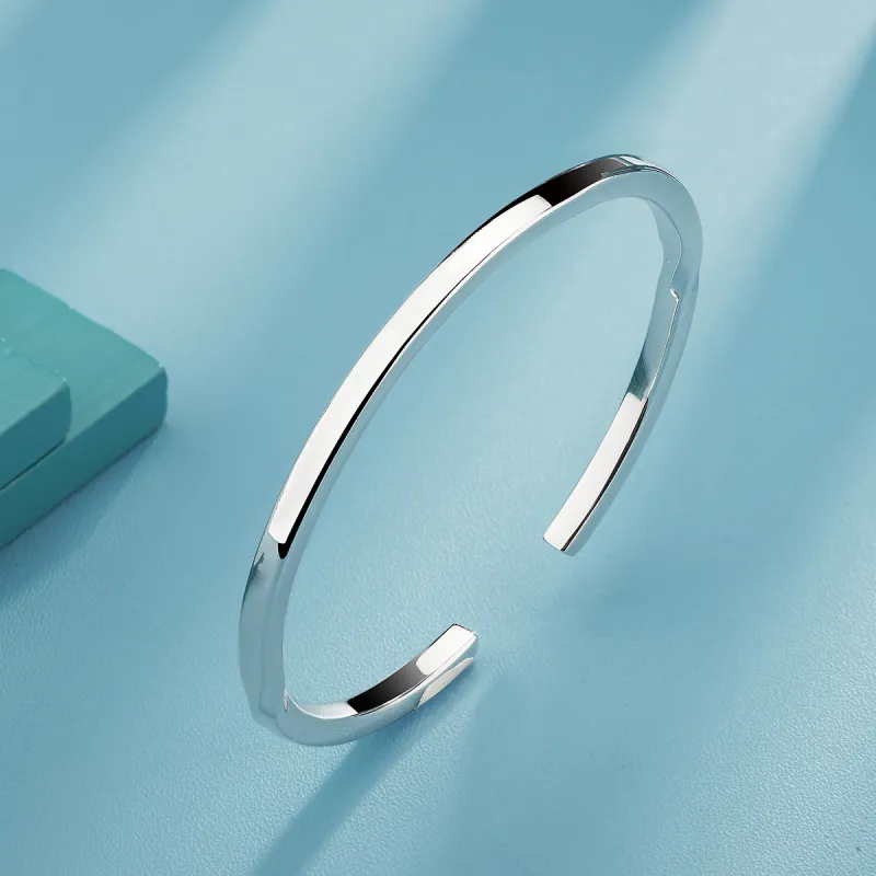 QINGFU 999 Fine Silver Open Ended Bangle With Smooth Finish Solid Women's-1