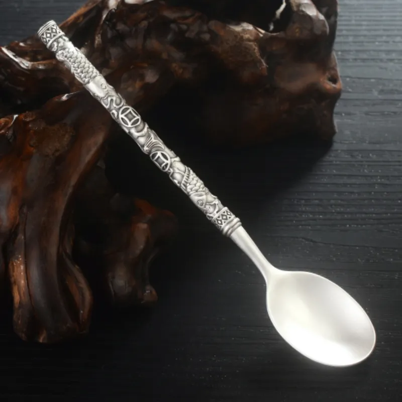 QINGFU 999 Fine Silver Bowl, Chopsticks, And Spoon Three Piece Set Unisex-3