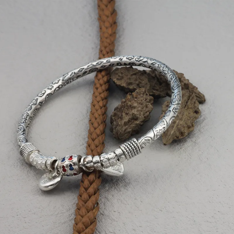 QINGFU Foot Silver 990 Bangles Women's-4