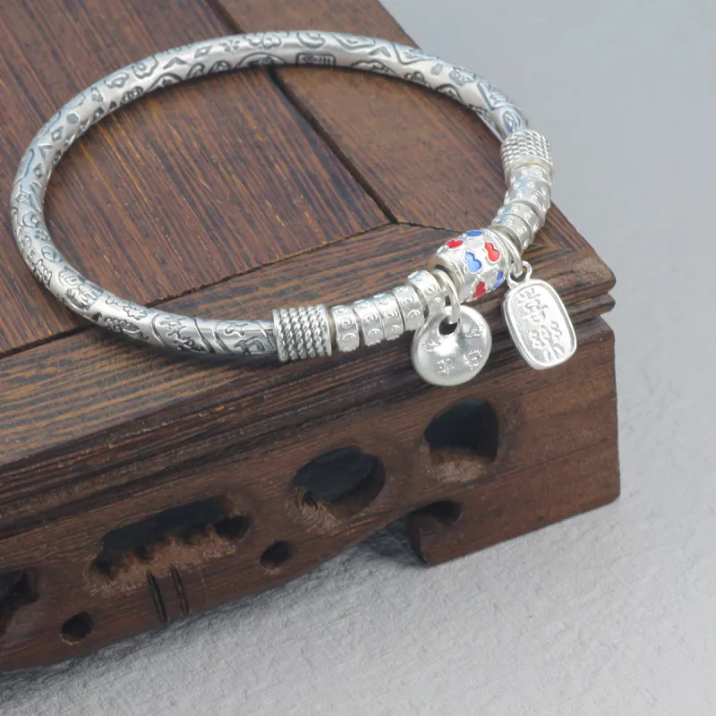 QINGFU Foot Silver 990 Bangles Women's-2