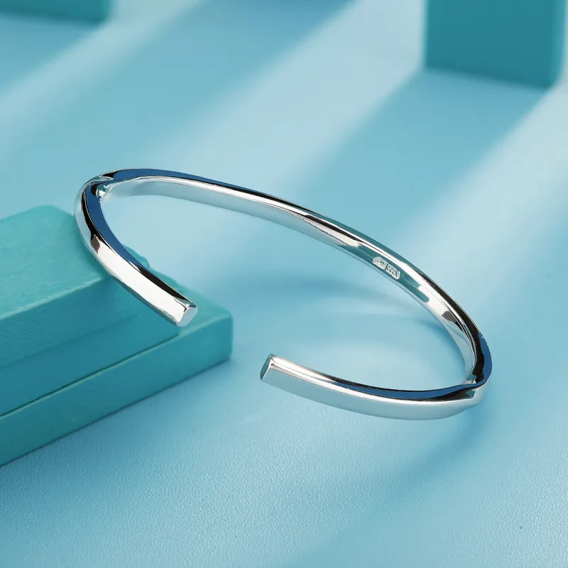 QINGFU 999 Fine Silver Open Ended Bangle With Smooth Finish Solid Women's-3