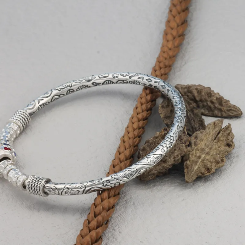 QINGFU Foot Silver 990 Bangles Women's-3