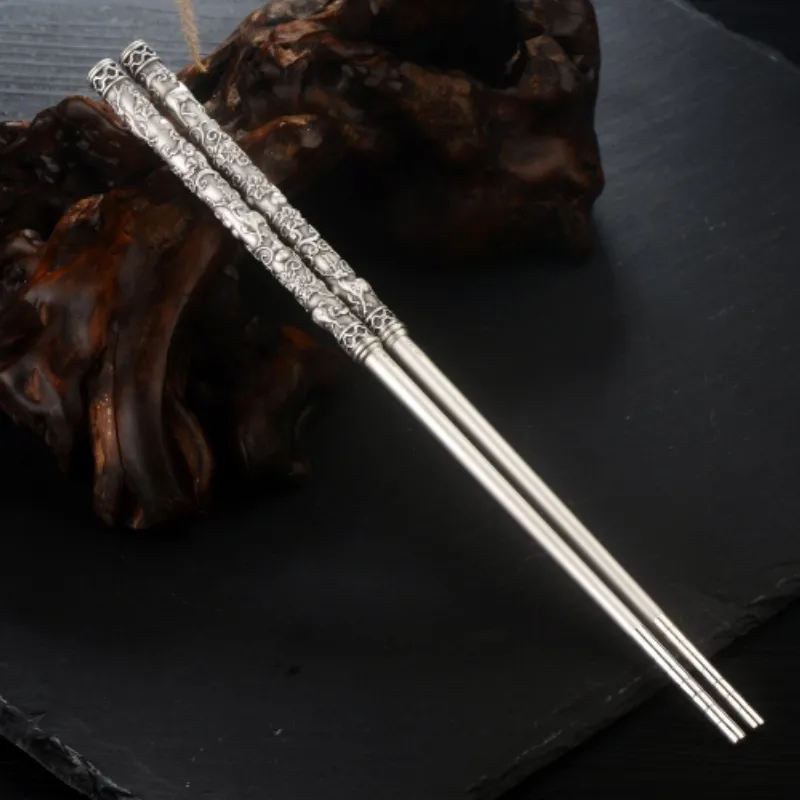 QINGFU 999 Fine Silver Solid Sterling Silver Bowl Chopsticks And Spoon Set Unisex-3