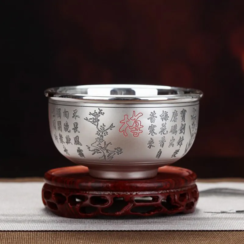 QINGFU 999 Fine Silver Bowl, Silver Spoon, Silver Chopsticks Unisex-4