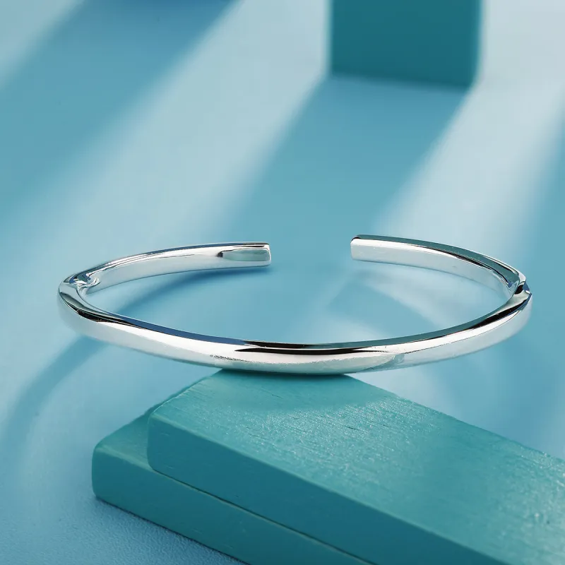 QINGFU 999 Fine Silver Open Ended Bangle With Smooth Finish Solid Women's-2