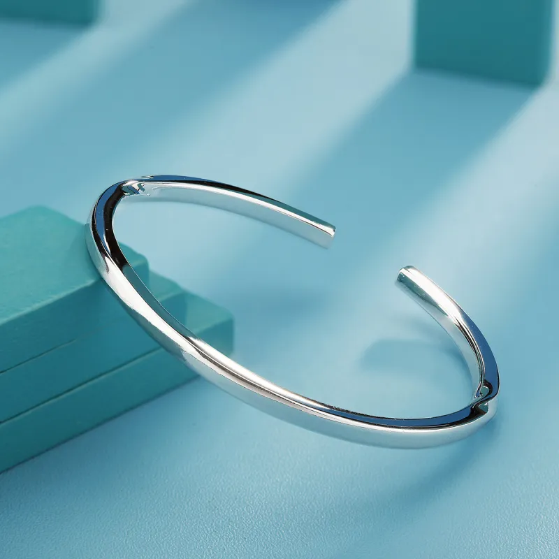 QINGFU 999 Fine Silver Open Ended Bangle With Smooth Finish Solid Women's-5