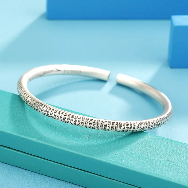 QINGFU 9999 Pure Silver Open Ended Bangle Women's-2