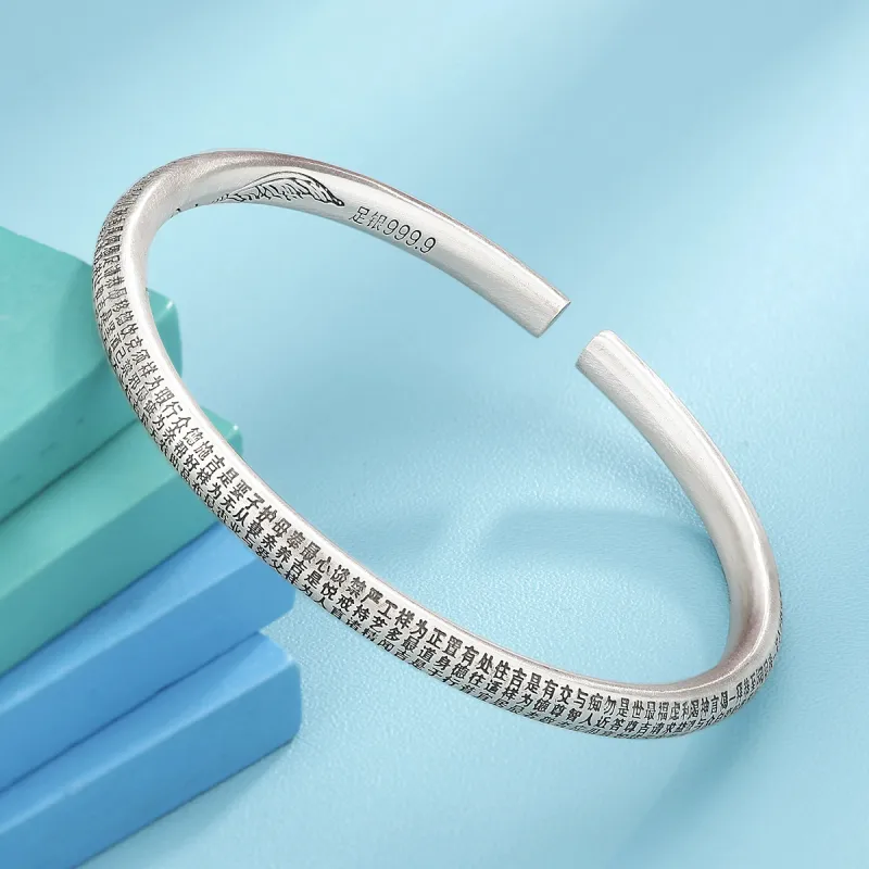 QINGFU 9999 Pure Silver Open Ended Bangle Women's-0