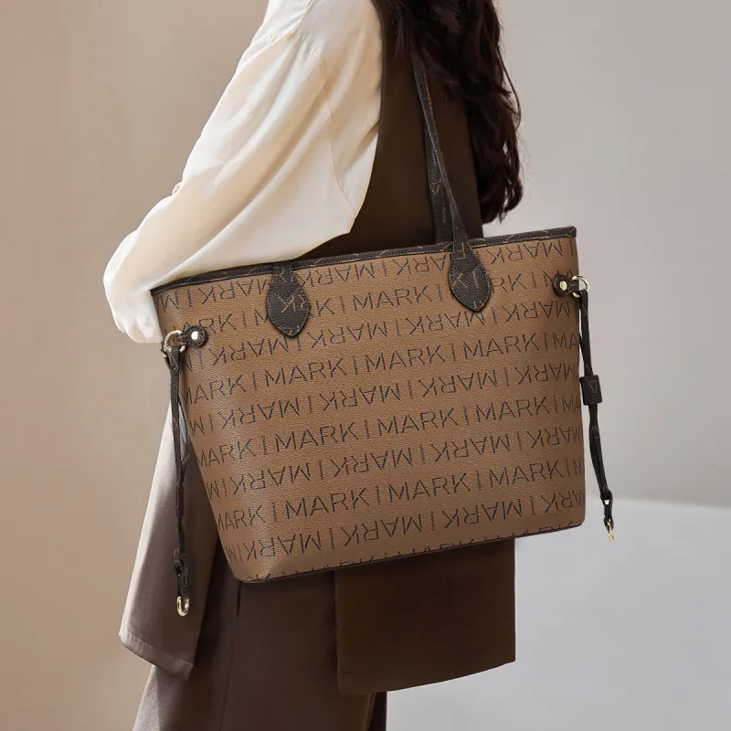FAIRWHALE PVC Tote Bag, Shopping Bag, Shoulder Bag Regular Women's Light Gray/Dark Brown-7
