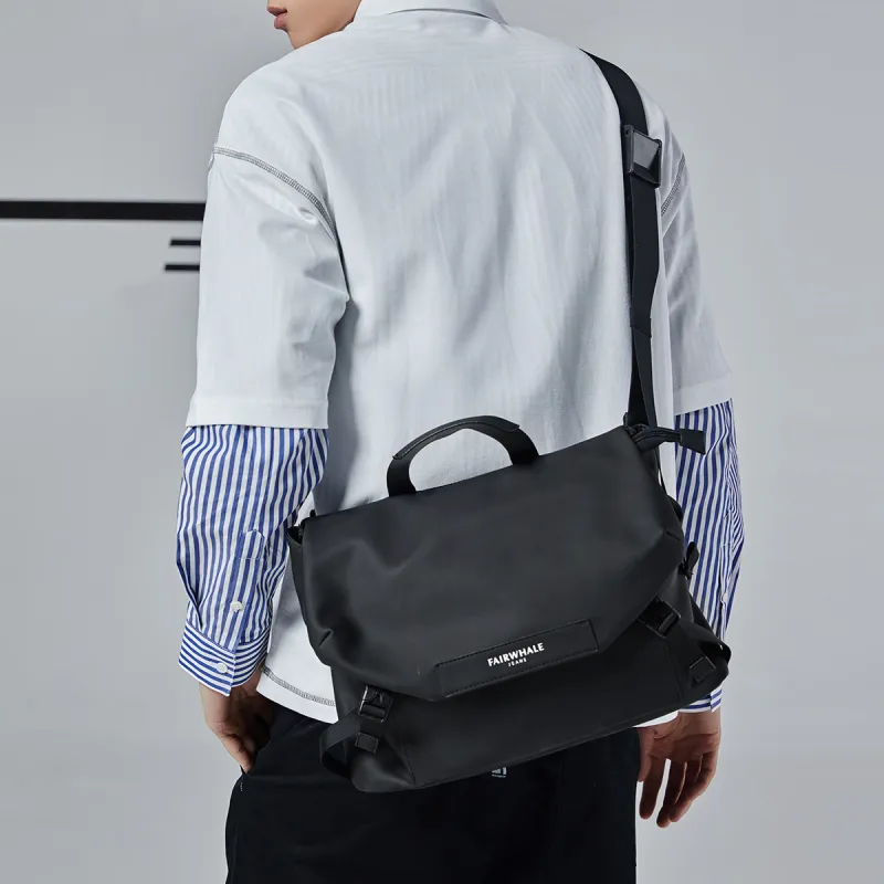 FAIRWHALE PU Messenger Bag Versatile Crossbody Handbag Large Size Men's Black-5