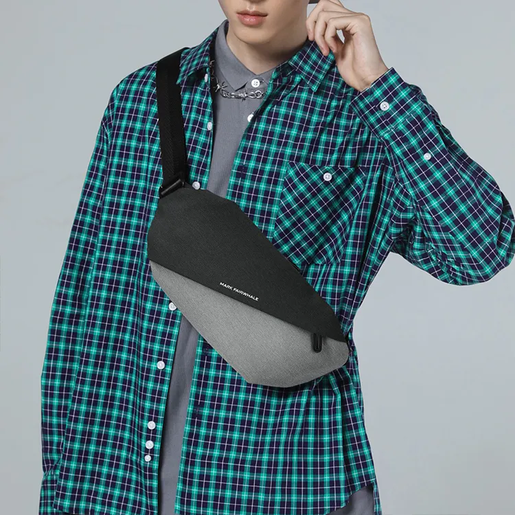 FAIRWHALE Fabric Sling Bag Men's Gray Black/Gray Blue-3
