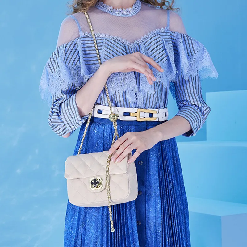 FAIRWHALE Cow Split Leather Crossbody Bag Chain Bag Regular Women's Ecru-2