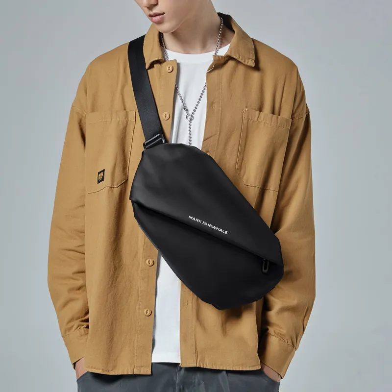 FAIRWHALE PU Shoulder Bag Crossbody Bag Fanny Pack Sling Bag Large Size Men's Black/Ecru-5