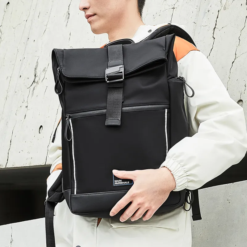 FAIRWHALE Fabric Backpack Tubas Men's Black With Reflective Strip-6