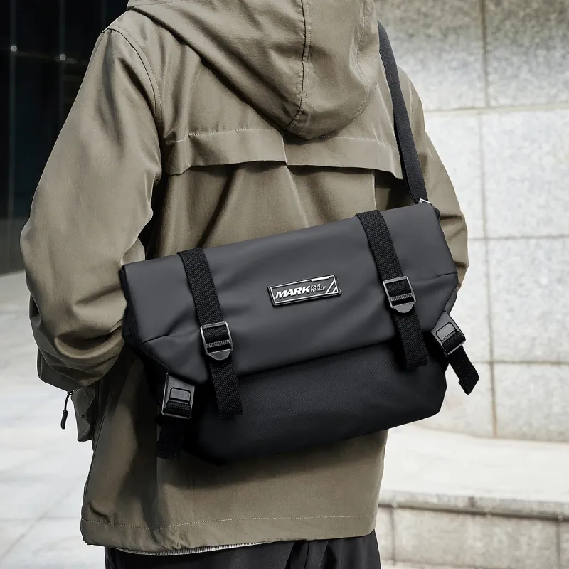 FAIRWHALE PU Biker Style Messenger Bag Shoulder Bag Regular Men's Solid Color-4