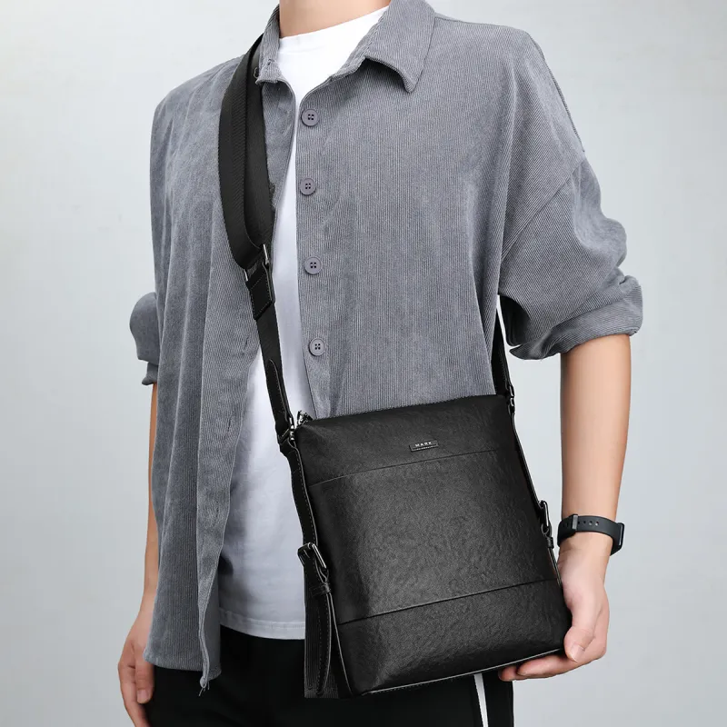 FAIRWHALE Top Grain Cow Leather Crossbody Bags Regular Men's Black-5