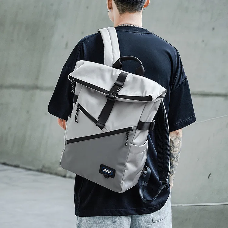 FAIRWHALE Fabric Backpack Laptop Bag Travel Backpack Large Size Men's Glacier Gray/Black-7