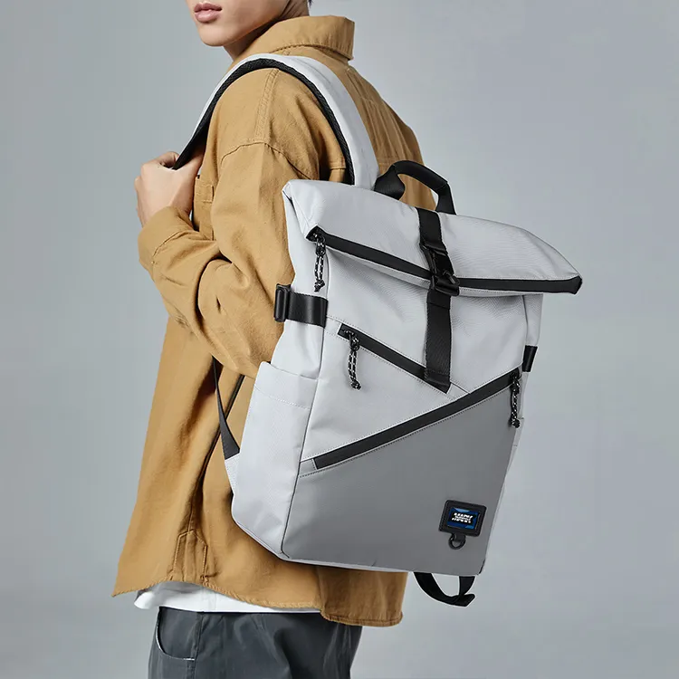 FAIRWHALE Fabric Backpack Laptop Bag Travel Backpack Large Size Men's Glacier Gray/Black-8