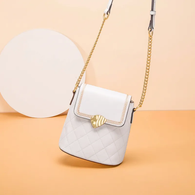 FAIRWHALE Cow Split Leather Shoulder Bag Crossbody Bag Regular Women's Raw White-3