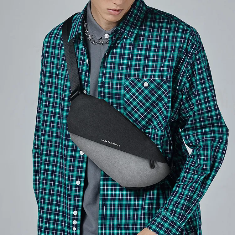 FAIRWHALE Fabric Sling Bag Men's Gray Black/Gray Blue-2