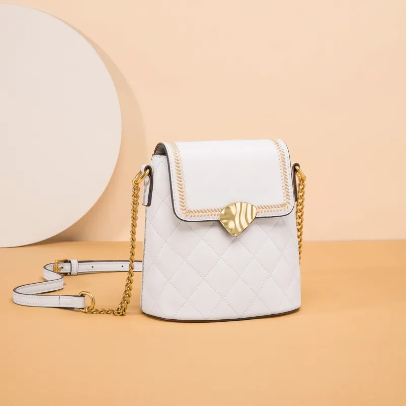 FAIRWHALE Cow Split Leather Shoulder Bag Crossbody Bag Regular Women's Raw White-4
