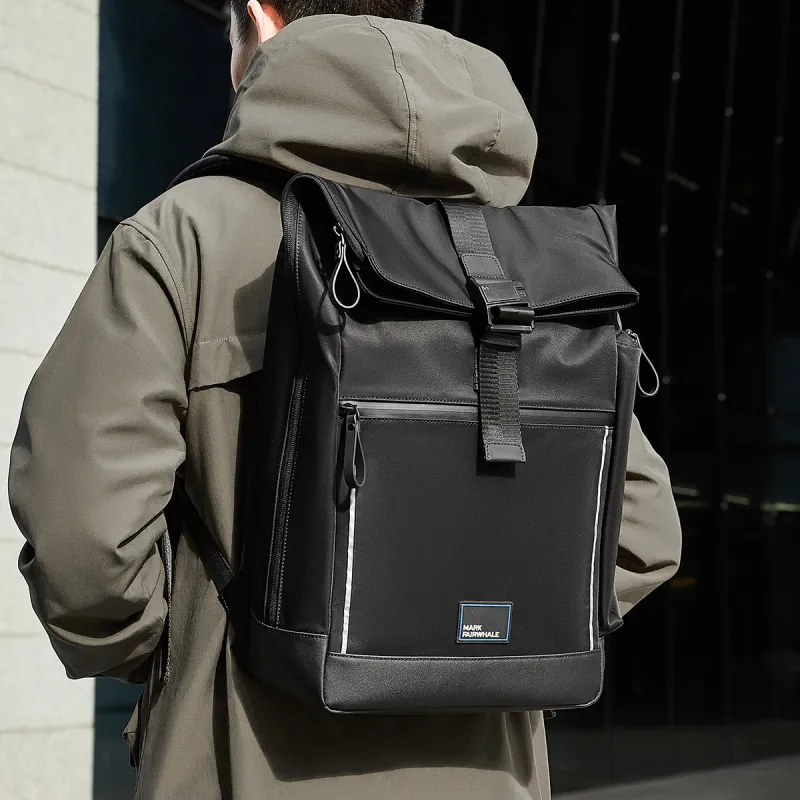 FAIRWHALE Fabric Backpack Tubas Men's Black With Reflective Strip-4