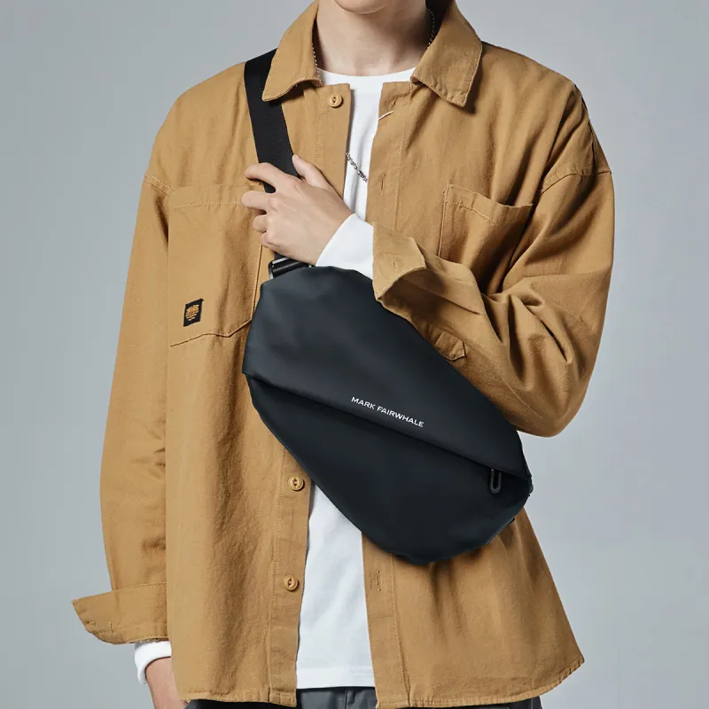 FAIRWHALE PU Shoulder Bag Crossbody Bag Fanny Pack Sling Bag Large Size Men's Black/Ecru-4