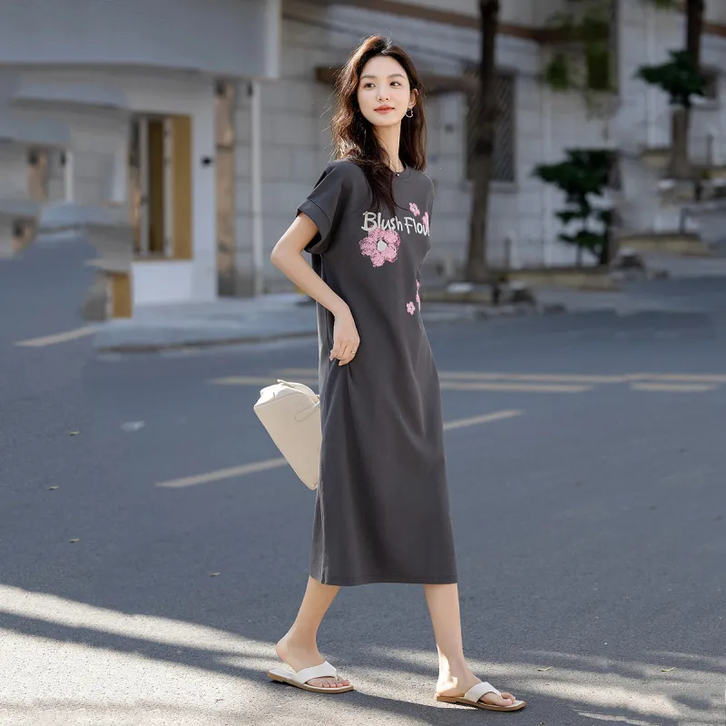 【dme】 Short Sleeved Dress Women's Dark Gray-3