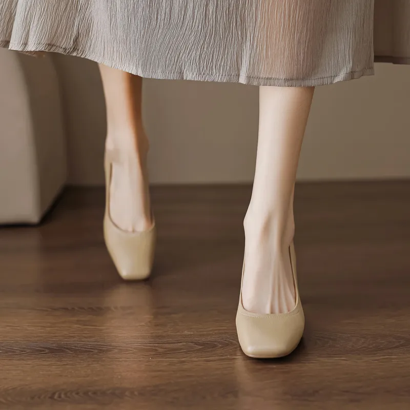 【dme】 Chunky Heel High Heels Women's Apricot-4