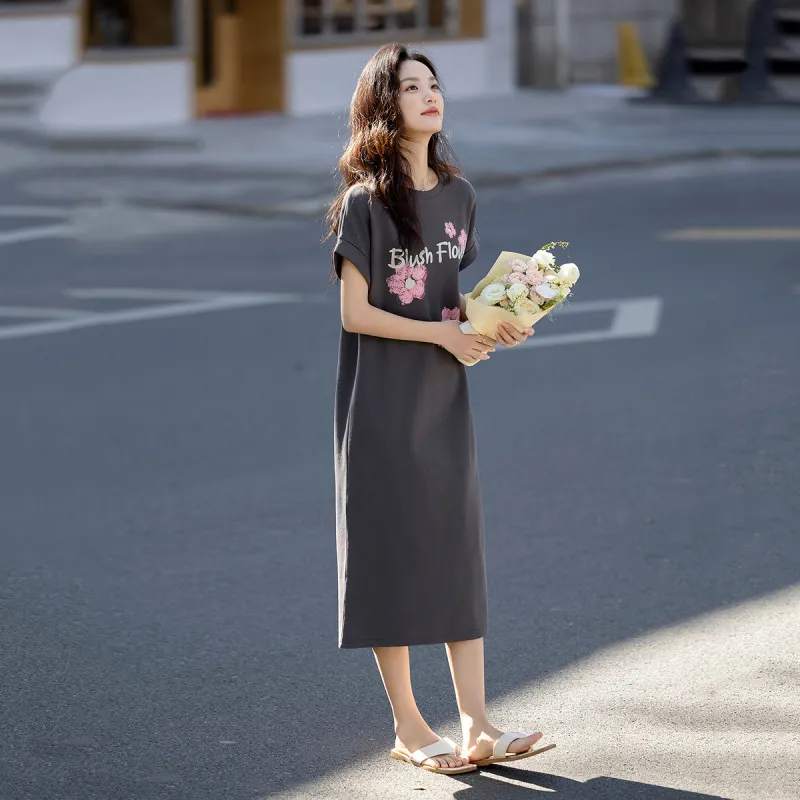 【dme】 Short Sleeved Dress Women's Dark Gray-2