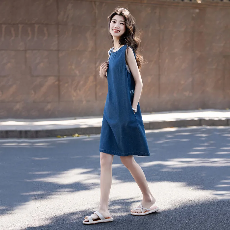 【dme】 Sleeveless Dress Women's Denim Blue-1