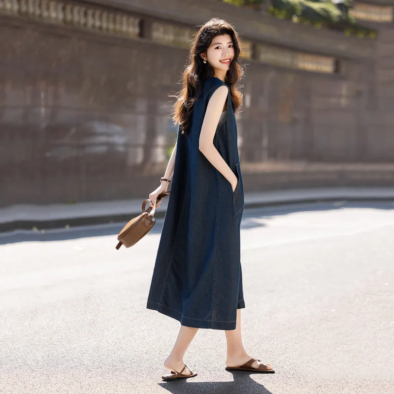 【dme】 Sleeveless Dress Women's Denim Blue-4