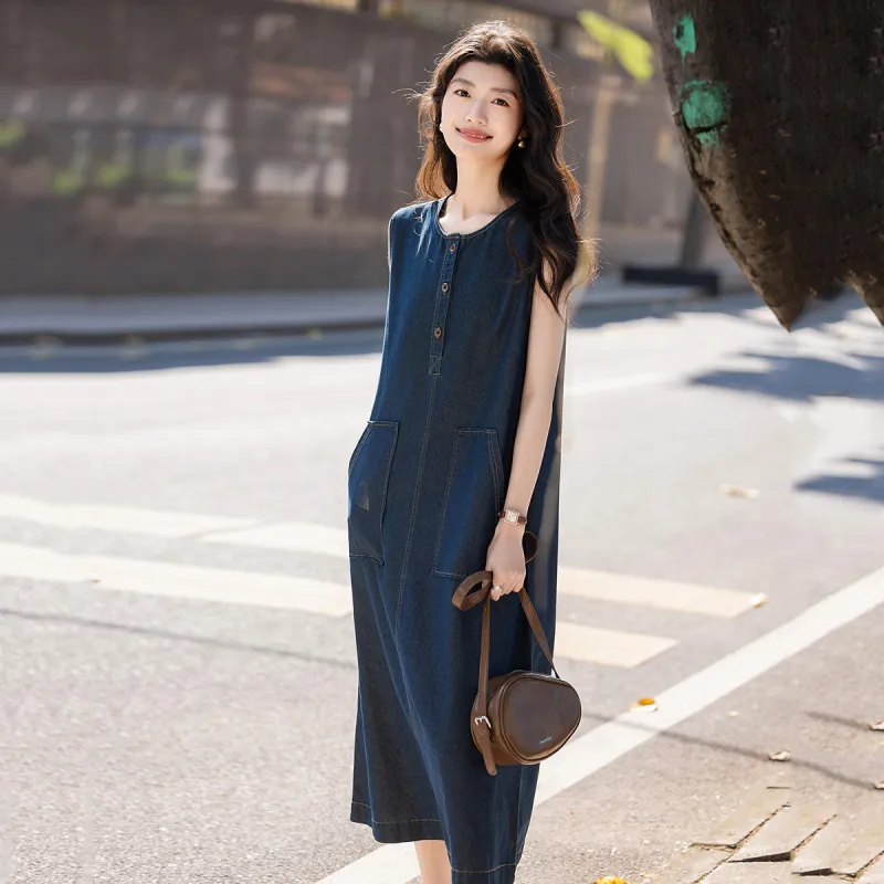 【dme】 Sleeveless Dress Women's Denim Blue-2