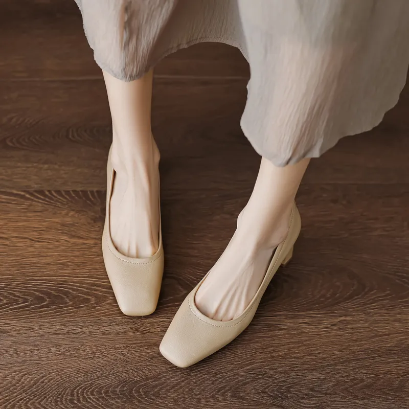 【dme】 Chunky Heel High Heels Women's Apricot-2