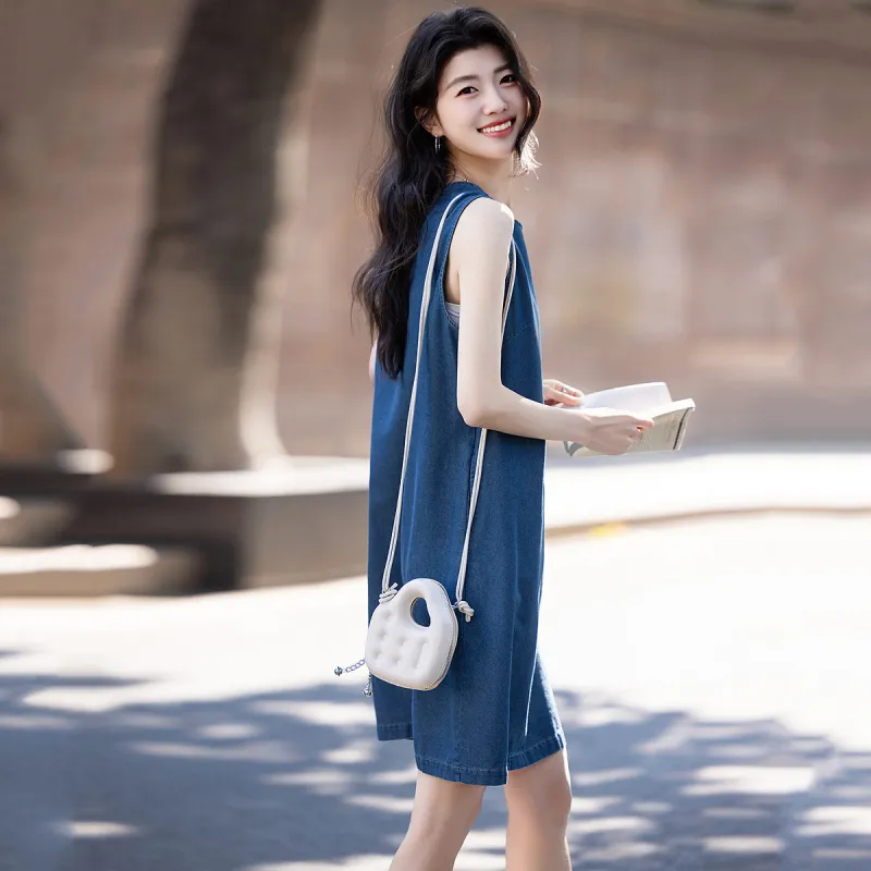 【dme】 Sleeveless Dress Women's Denim Blue-4