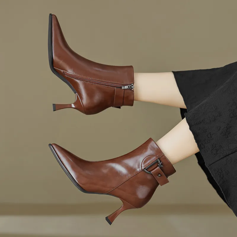 【dme】 Ankle Boots 7cm Women's Brown-4