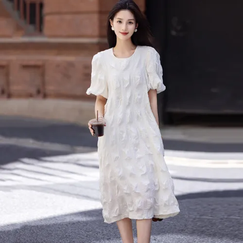 【dme】 Short Sleeved Dresses Women's Raw White