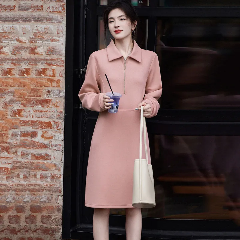 【dme】 Long Sleeved Dresses Women's Leather Pink-4
