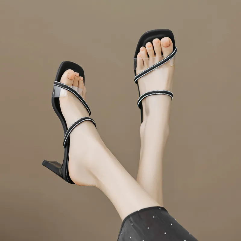 【dme】 Rhinestone Abrasion Resistant Slide Slippers Women's Black-3