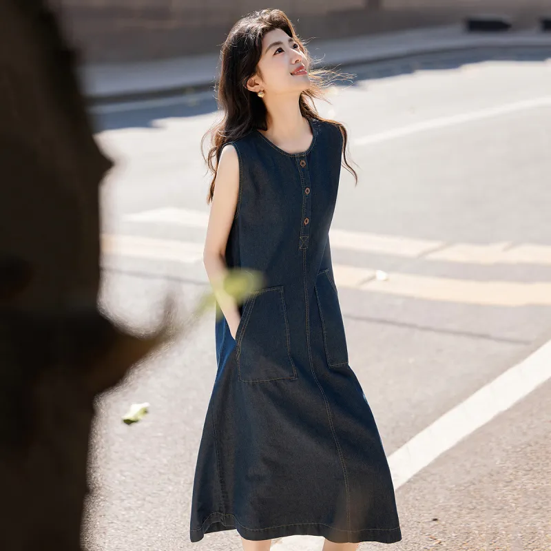 【dme】 Sleeveless Dress Women's Denim Blue-3