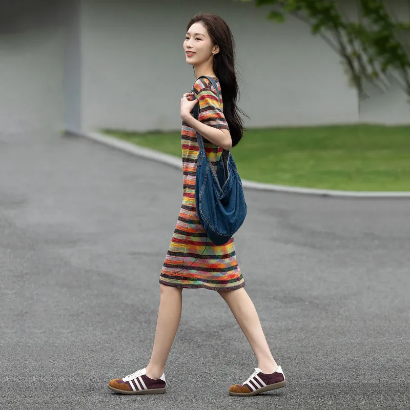 【dme】 Short Sleeved Dress Women's Orange Red-2