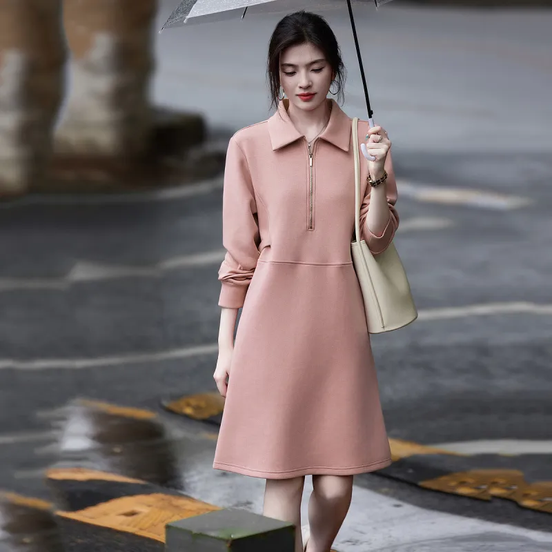 【dme】 Long Sleeved Dresses Women's Leather Pink-1