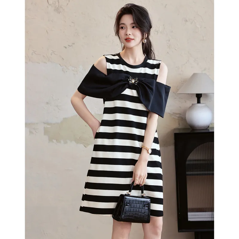Dme Sleeveless Dresses Women's Black White Stripes-4