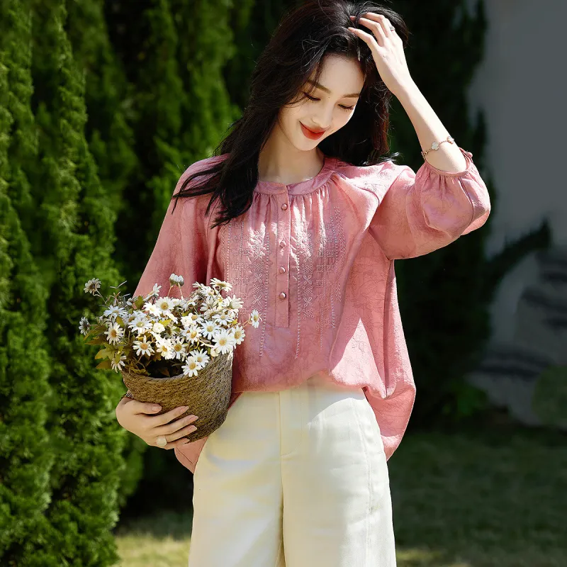 【dme】 Shirt Women's Leather Pink-1