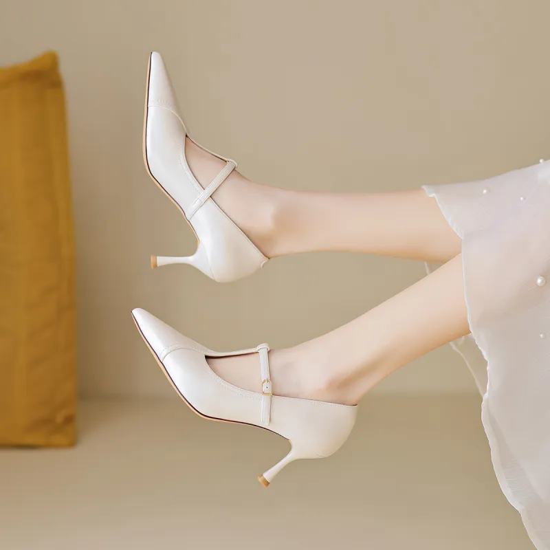 【dme】 Slim Heel High Heels Women's White-4