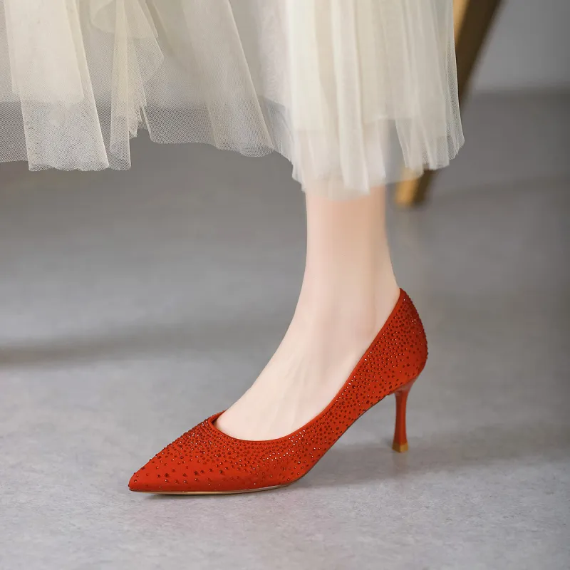 【dme】 Slim Heel High Heels 6.8cm Women's Red-1
