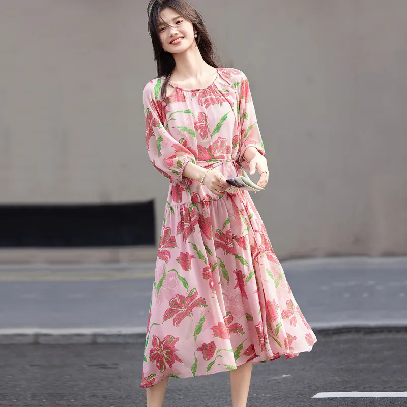 【dme】 Short Sleeved Dress Women's Pink-1